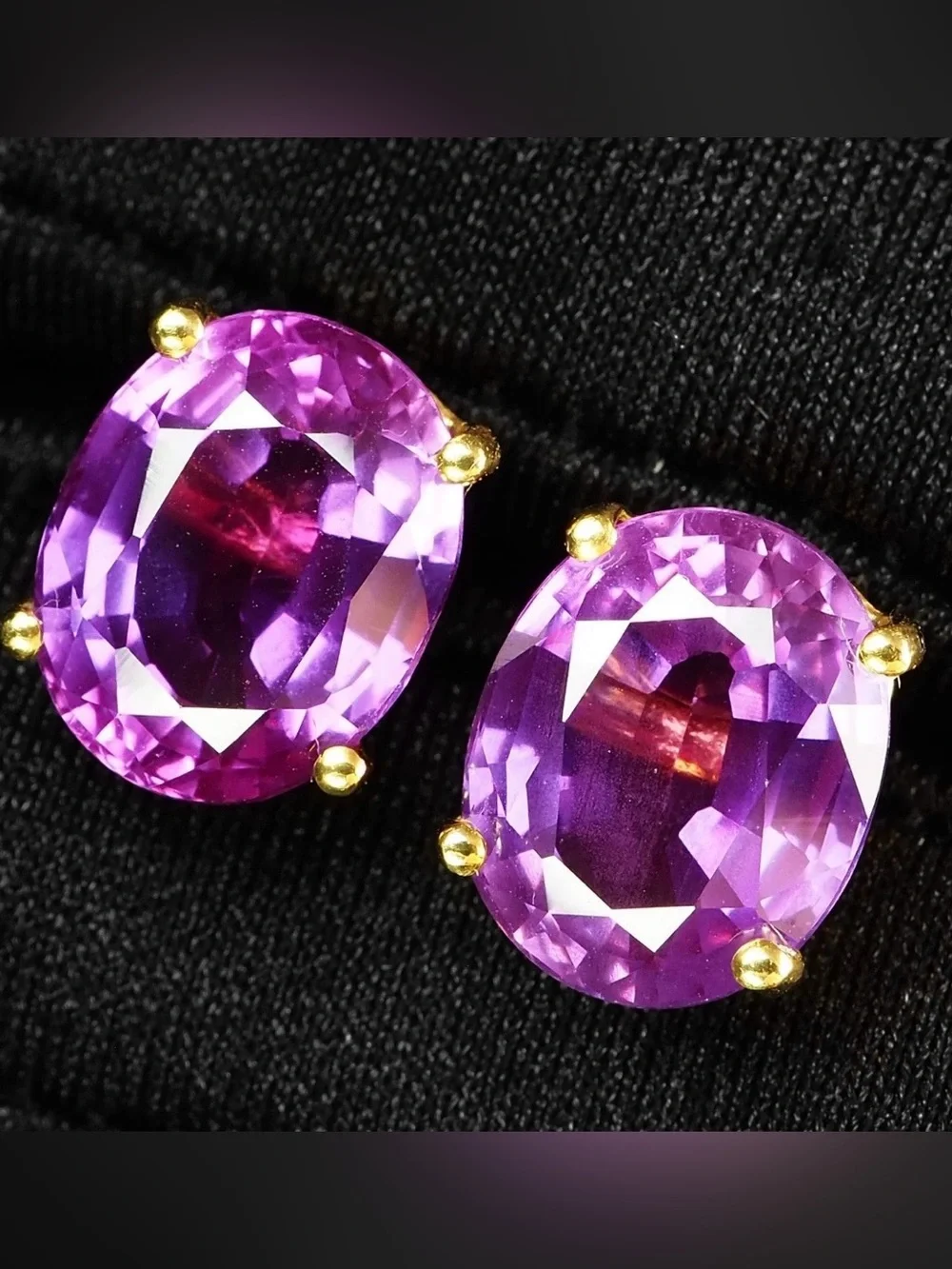 24k Sapphire Earrings 24K Gold Tone Electroplated on Silver. 7.8ct purple pink